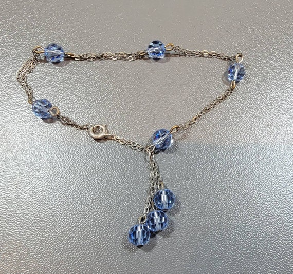 blue crystal bead link bracelet chain sterling silver Dainty