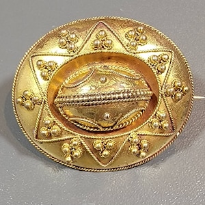 Antique brooch etruscan revival decorative large oval victorian brooch c clasp
