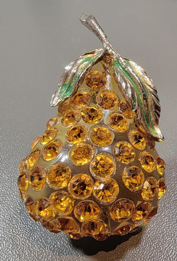 pear brooch lucite and rhinestones forbidden fruit