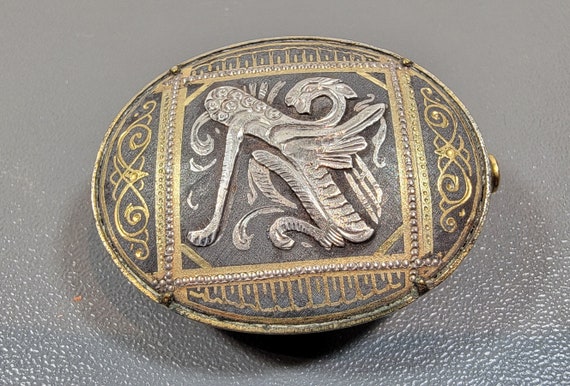 griffin brooch spanish toledo damascene inlay antique brooch medieval style