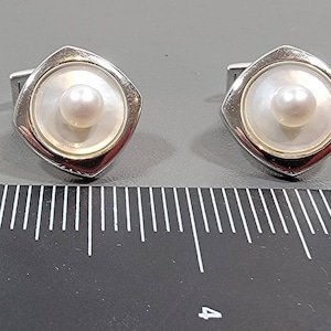 Pearl cufflinks mikimoto men&#39;s pearl gift square sterling silver vintage