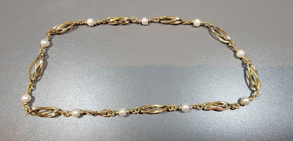 Gold filled necklace caged cultured pearls choker… - image 1