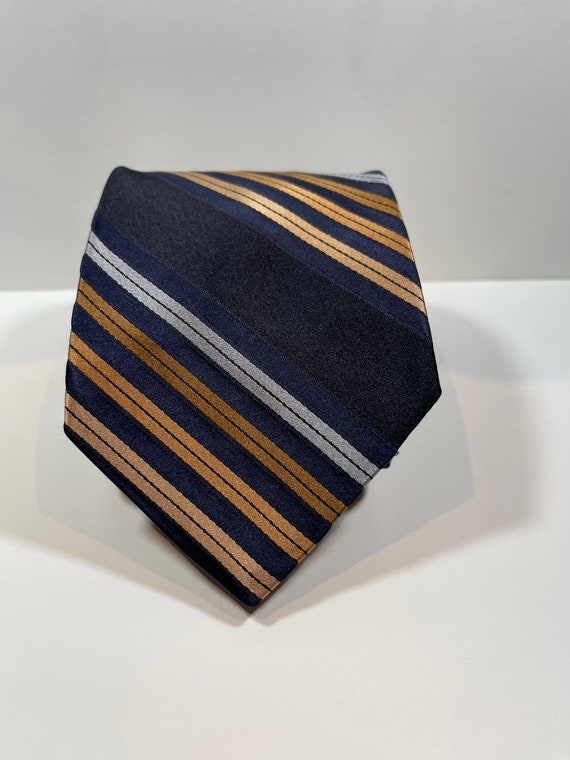 Ted Baker Silk Necktie Striped Luxury Vintage Black Brown and Grey