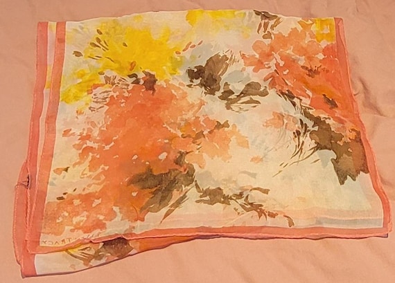 Chiffon scarf yellow peach pink floral Ellen Tracy Long spring colors