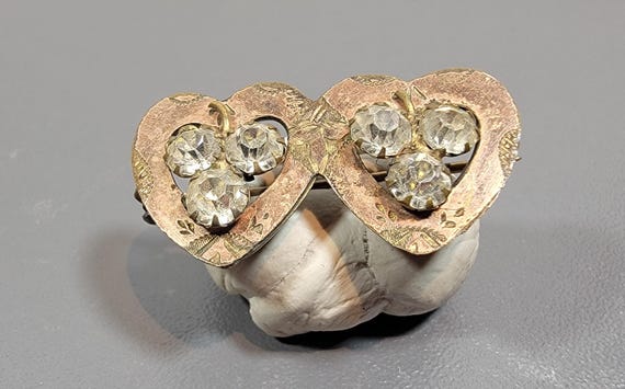 antique brooch love token rhinestones