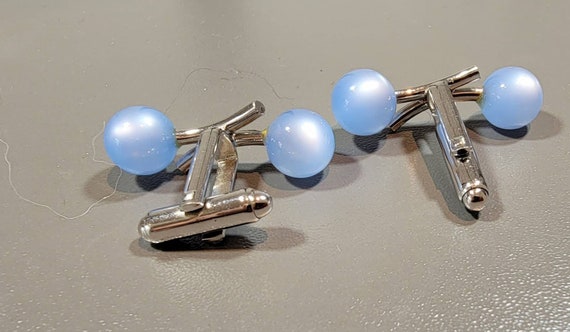 modern lucite cufflinks powder blue spheres silver tone sleek design