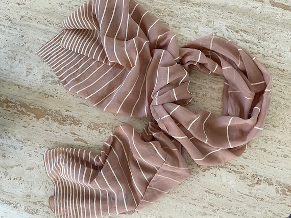 long beige striped scarf white and metallic silve… - image 1