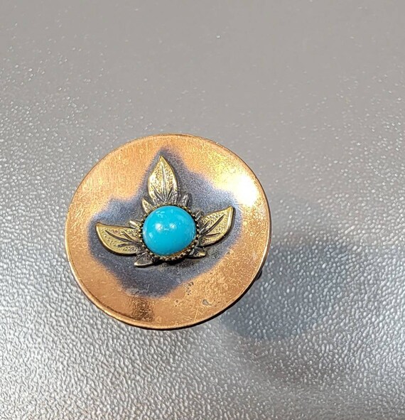 copper and brass leaf ring vintage fake turquoise