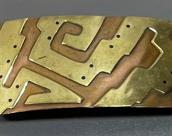 barrette Copper and Brass hair Geometric Design Large Handmade