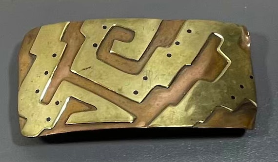 barrette Copper and Brass hair Geometric Design Large Handmade