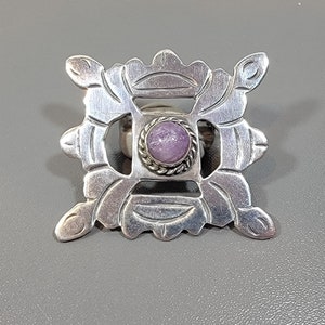 mexican silver brooch amethyst cabochon
