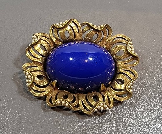 huge brooch blue lucite cabochon pauline rader flower