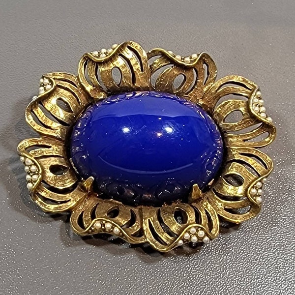 huge brooch blue lucite cabochon pauline rader flower