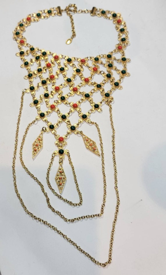 Egyptian revival Necklace Bib Swagged chain adjus… - image 5