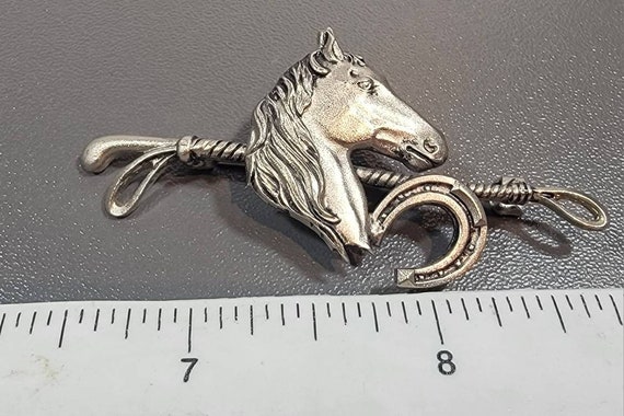 Horse brooch sterling silver whip horse shoe - image 3