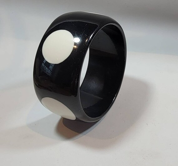 black white dot chunky bangle bracelet white dots… - image 5