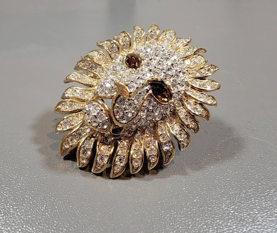 lion brooch Rhinestone magnificent Atwood and sawyer large gold plated