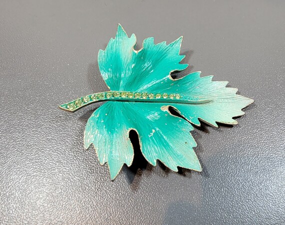 maple Leaf brooch green enamel spring time jewelry