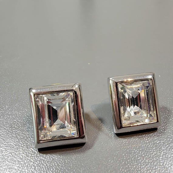 Swarovski earrings pierced rectangular silver ton… - image 7