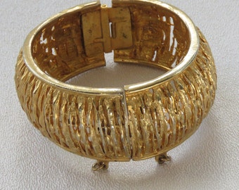 Bangle bracelet wide gold tone vintage chunky bracelet