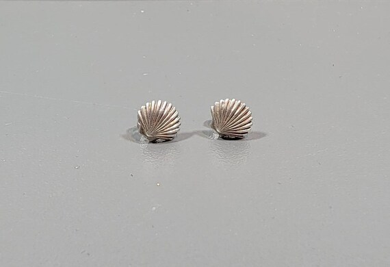 Scallop shell earrings  sterling silver studs Compestella symbol