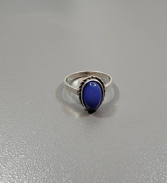 blue cabochon ring sterling silver handmade oval stone