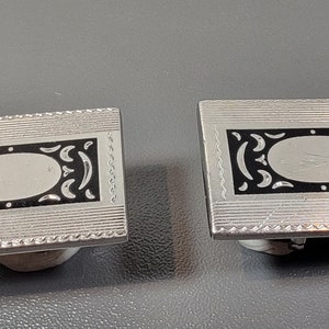 Sterling cufflinks heavy black enamel engravable rectangular