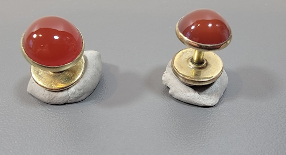 gold filled cufflinks spool style agate cabochon