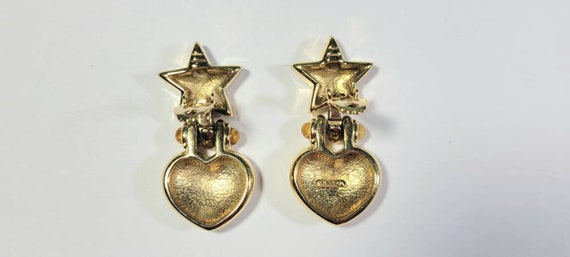 star and heart earrings Vintage shiny gold tone d… - image 2
