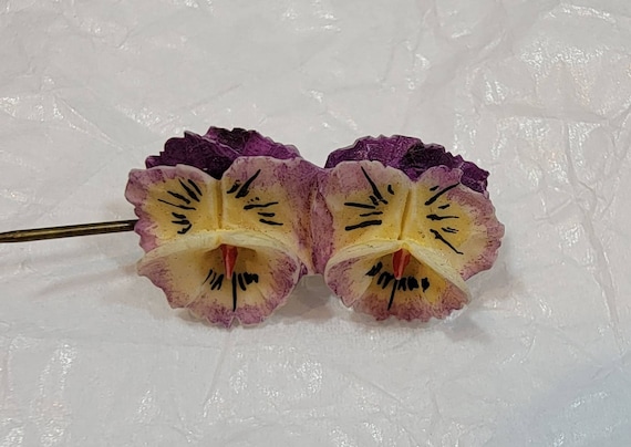 Antique brooch floral purple pansy flower language of flowers