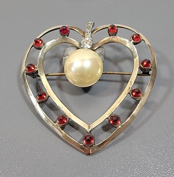 Heart Brooch Love token Sterling silver Large Pea… - image 9