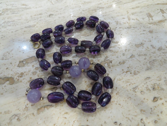 amethyst bead necklace deep purple nuggets