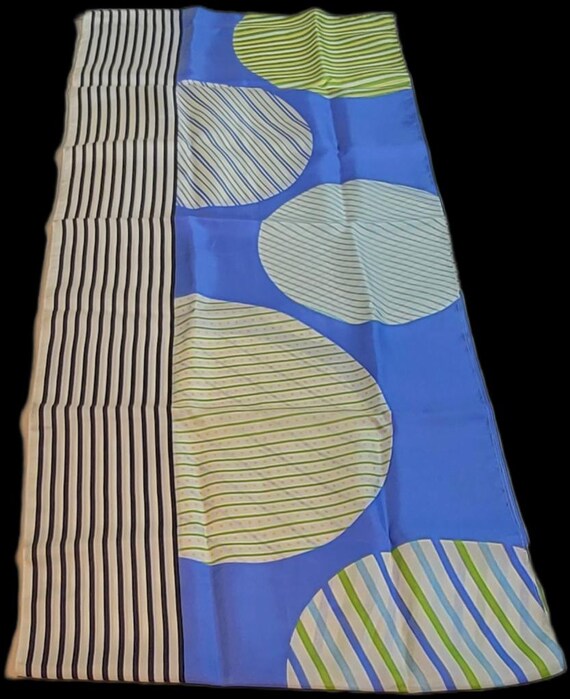 Geometric Silk Scarf: Stripes and Dots, Blue & Green