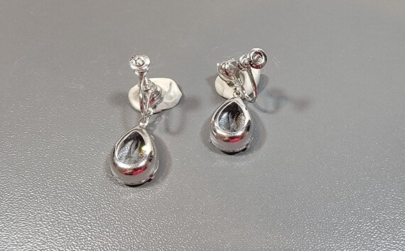 Rhinestone earrings pear shape dangles screw on s… - image 4