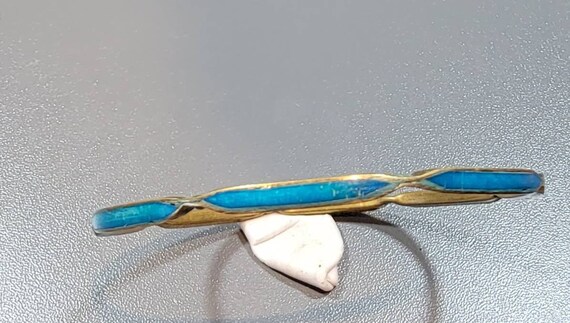 Bangle bracelet aqua blue plastic slim brass