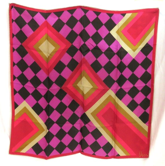 Vintage Vera Silk Scarf Glorious Op Art Pattern in Pink and Black Checkerboard