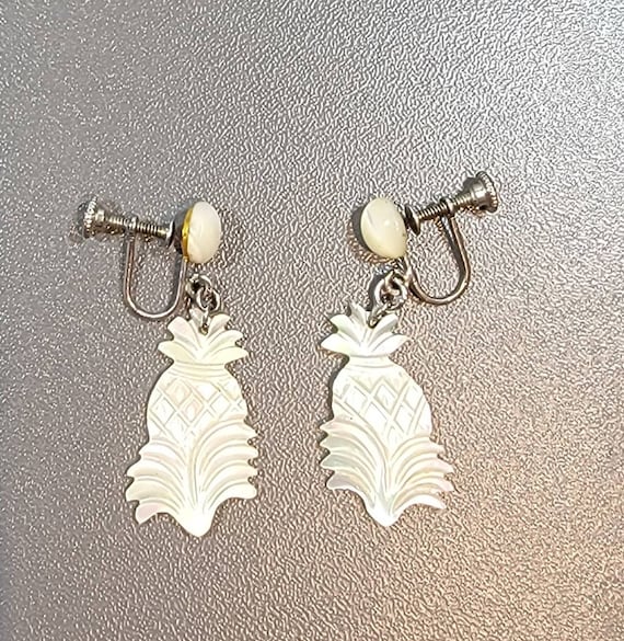 pineapple earrings carved shell sterling silver findings mother of pearl
