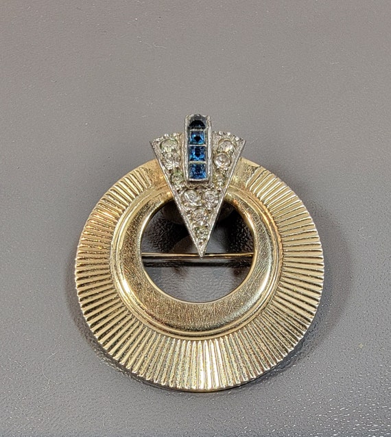 boucher brooch blue square stones gold tone metal