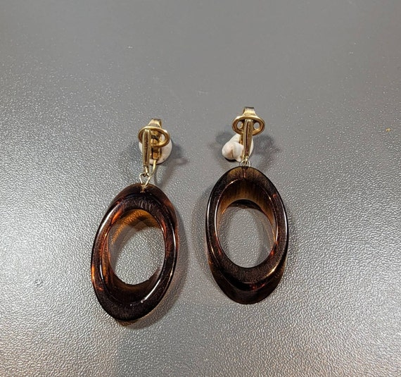 trifari Earrings clip on style tortoise shell plastic dangles