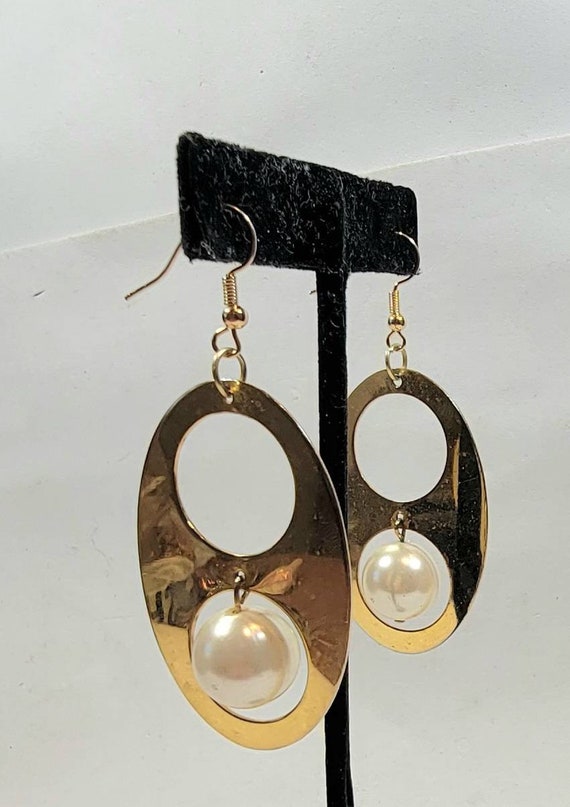 pearl earrings geometric modern simple gold tone … - image 3