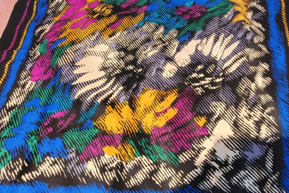 square silk scarf blue black purple abstract floral nineties
