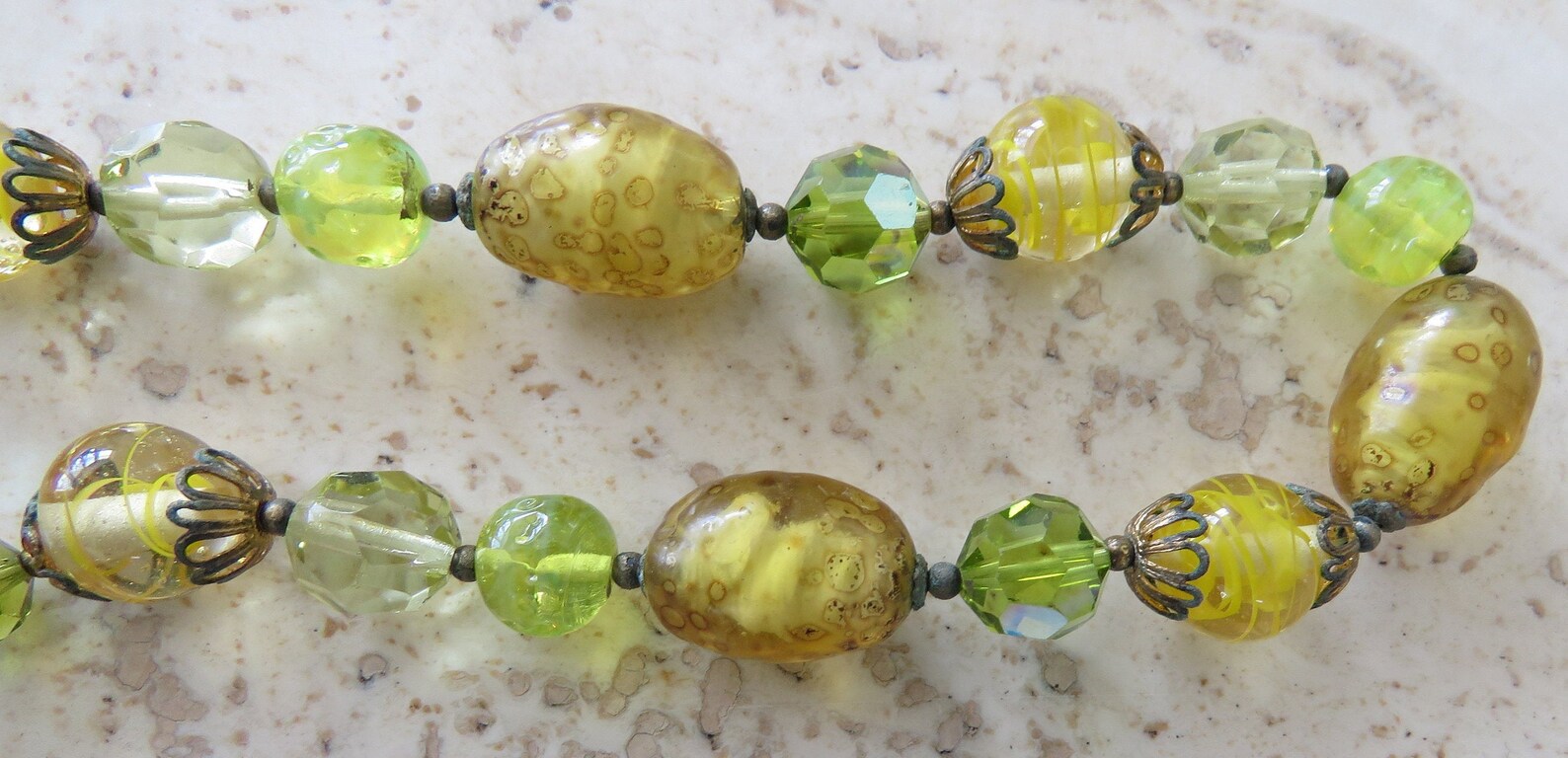 Yellow Glass Bead Necklace Acid Green Vaseline Art Glass Etsy
