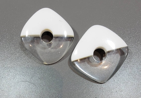 lucite earrings clear and white squares disco new wave
