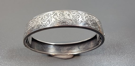 silver bangle fancy engraved design hinged sterli… - image 9