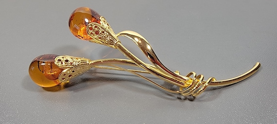 Flower brooch floral spray gold plated sterling silver denmark