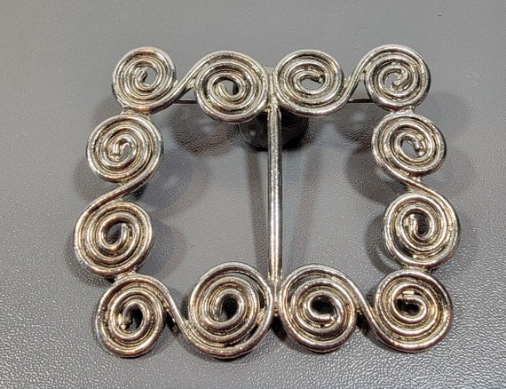 buckle brooch silver tone metal vintage