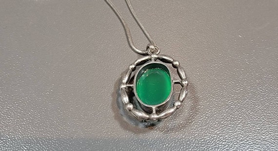 Chrysoprase pendant sterling silver oval cabochon… - image 4