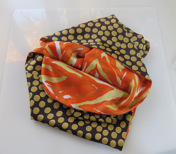 Infinity silk scarf polka dot orange yellow black reversable
