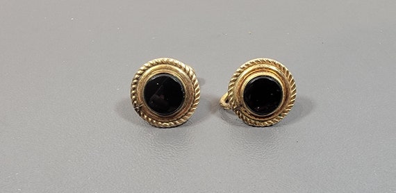 onyx earrings yellow gold filled circle shaped