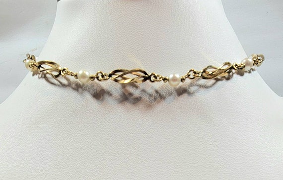 Gold filled necklace caged cultured pearls choker… - image 4